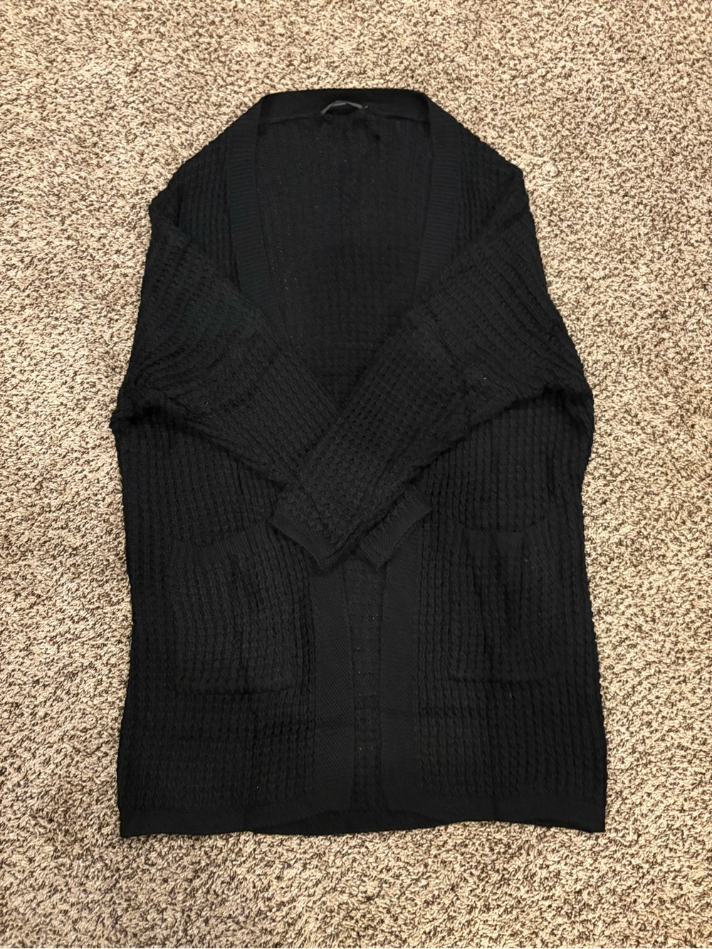 Women's Black Open-Front Knit Cardigan with Front Pockets